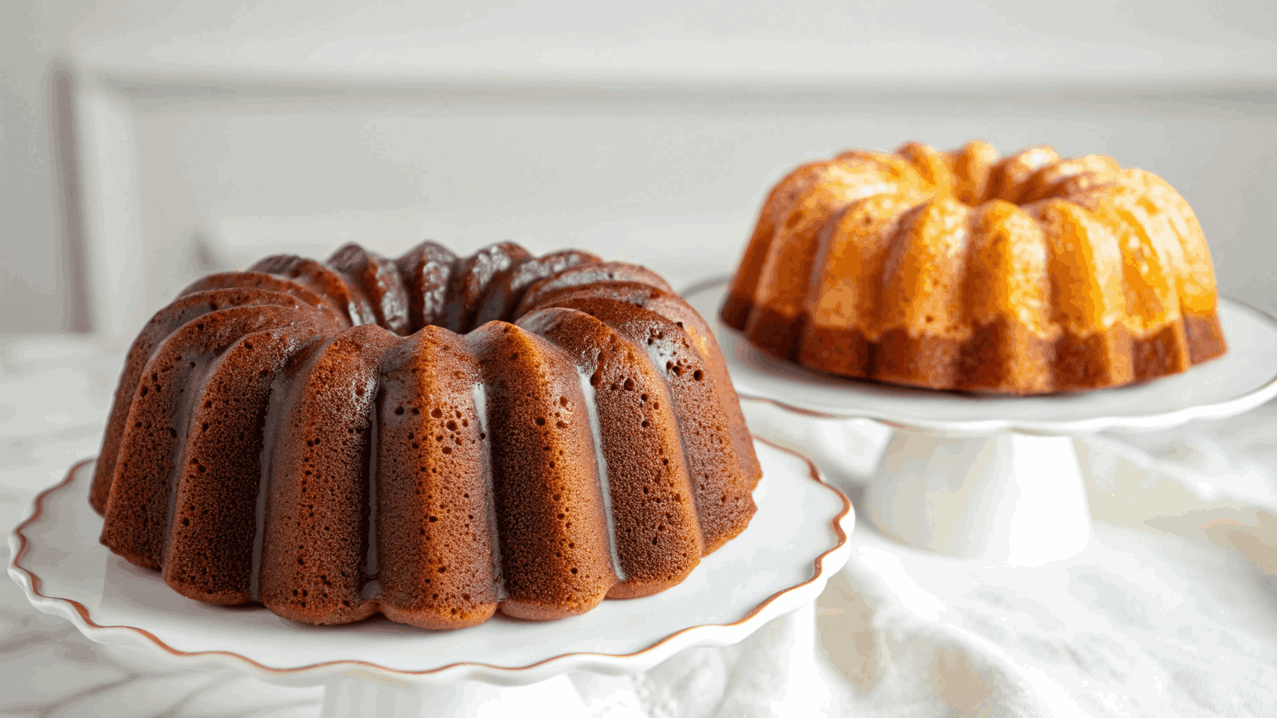 Comparison of a moist spiced bundt cake versus a dry, cracked one with a baking mistake checklist.