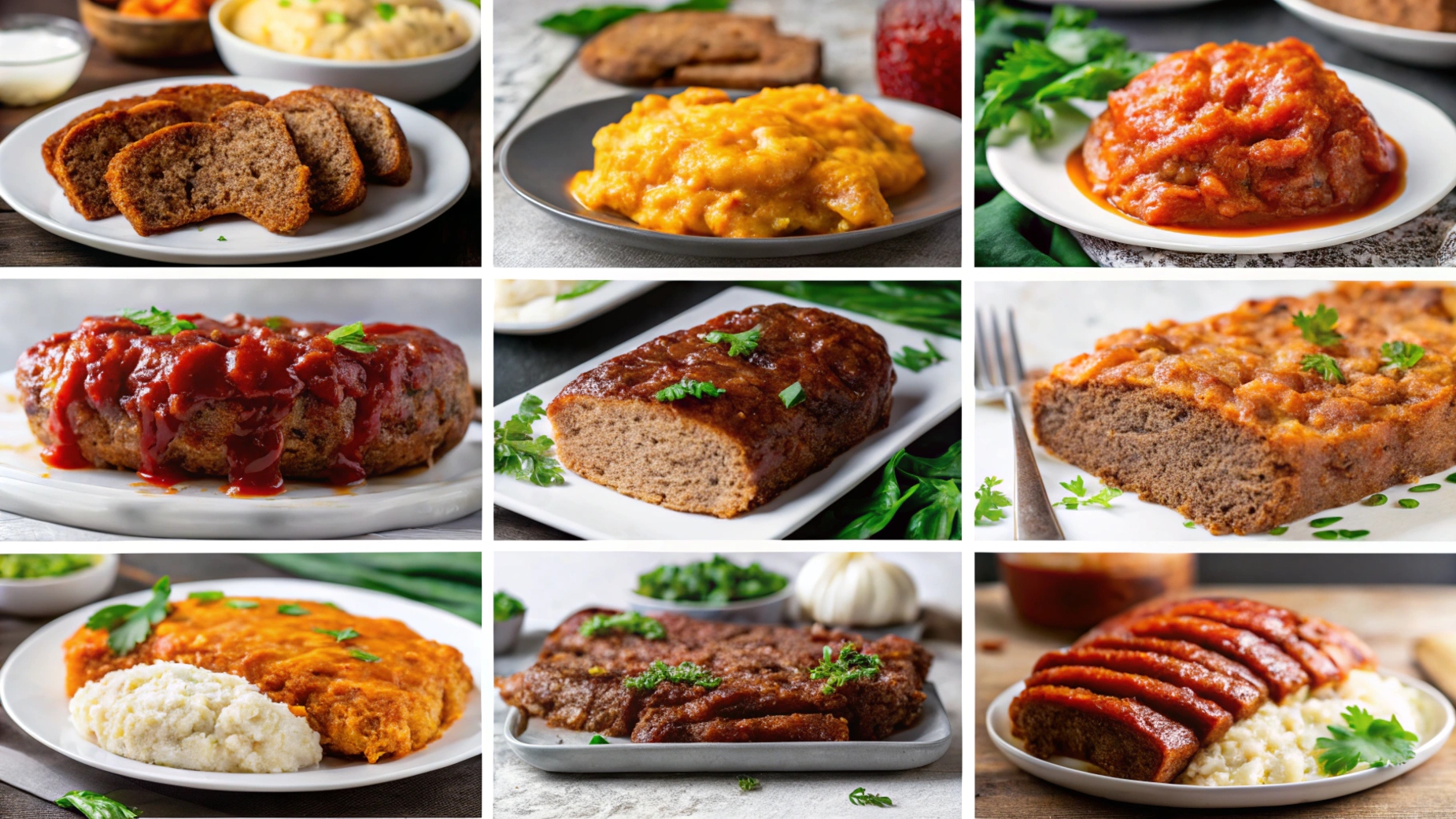 A variety of turkey meatloaf styles, including classic, keto-friendly, Italian, and spicy chipotle versions.