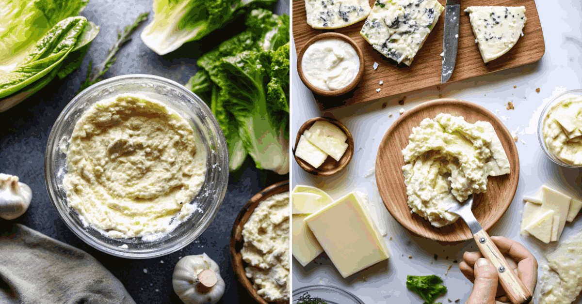 Step-by-step guide for making Caesar butter with garlic, anchovies, Parmesan, and fresh herbs.