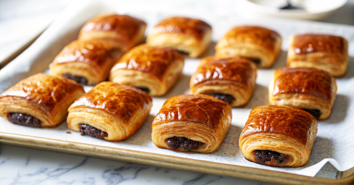 Examples of Pain au Chocolat with common baking issues, such as undercooking and overbaking