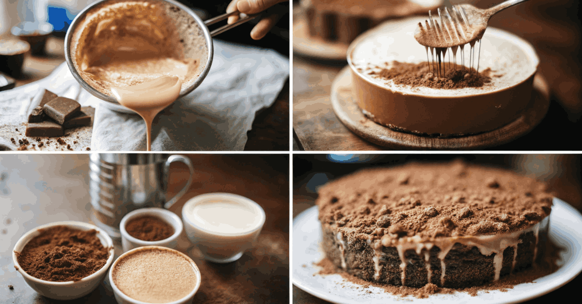  A step-by-step guide to making homemade coffee cake, from mixing ingredients to the final baked result.