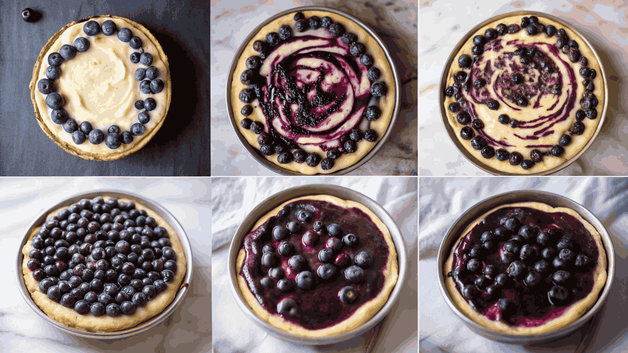  A saucepan filled with blueberries, sugar, and lemon juice simmering into a thick, rich blueberry sauce.