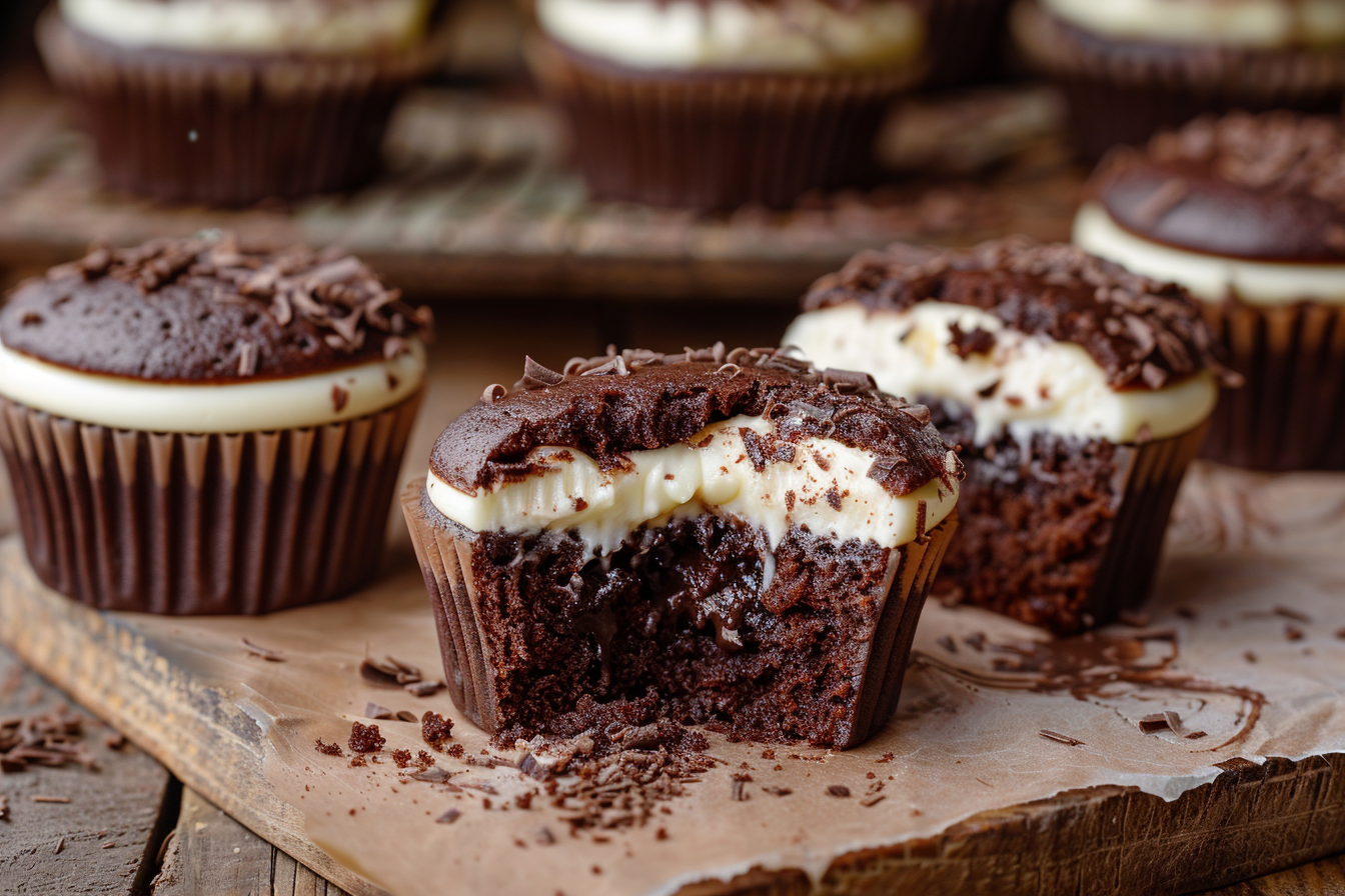 Cheesecake Stuffed Chocolate Cupcakes