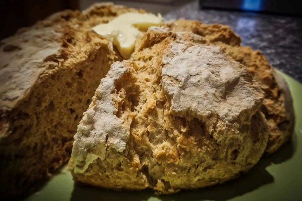 Sliced Irish Soda Bread showing crumb texture on cutting board