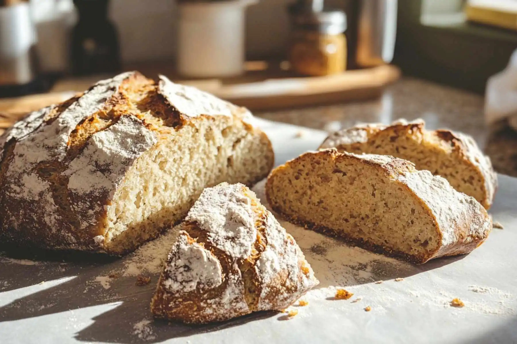 Slice of Irish Soda Bread with melting butter on white plate