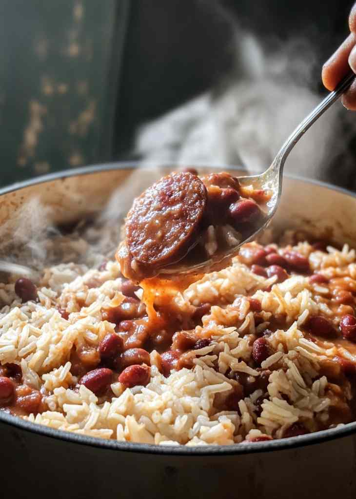 White rice and red beans mixture ready to combine for red beans and rice