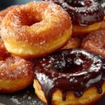 Fresh baked donuts cooling on rack from baked donut recipes