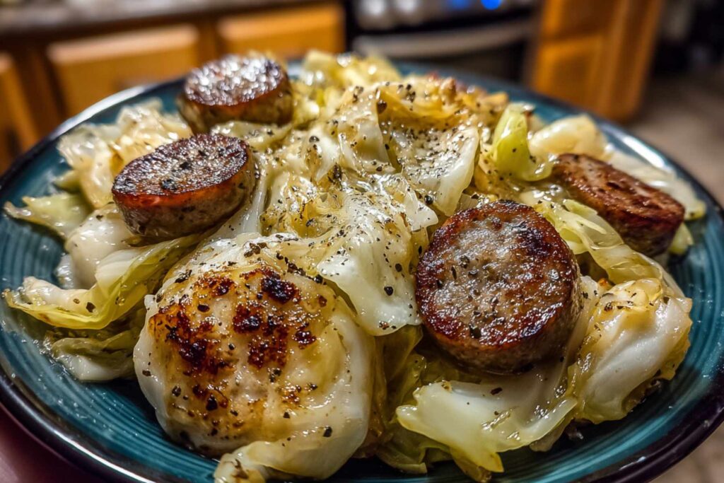 Cabbage wedges seasoned on baking sheet before roasting