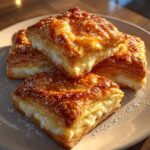Cheese danish with puff pastry on baking sheet with flaky layers