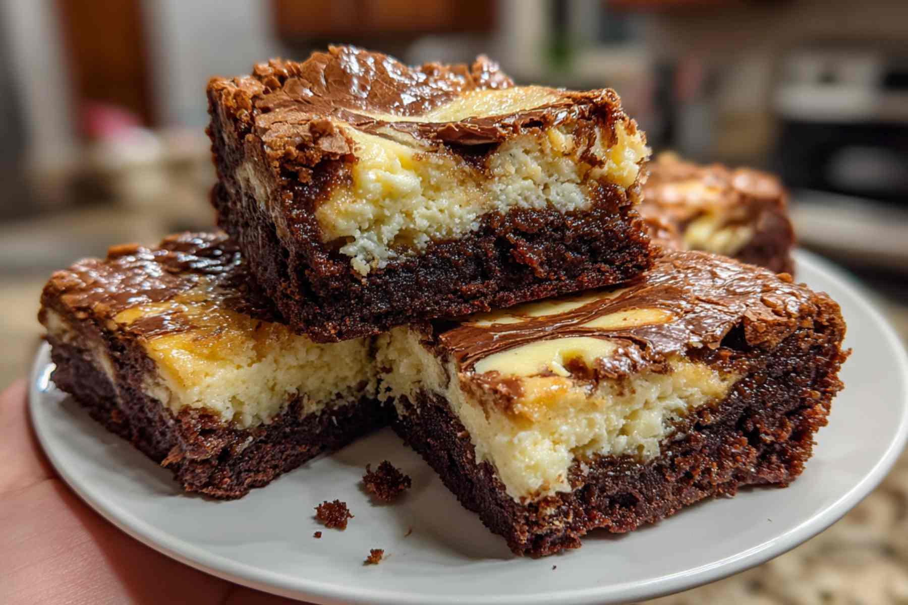 Cheesecake brownie batter with cream cheese swirl before baking