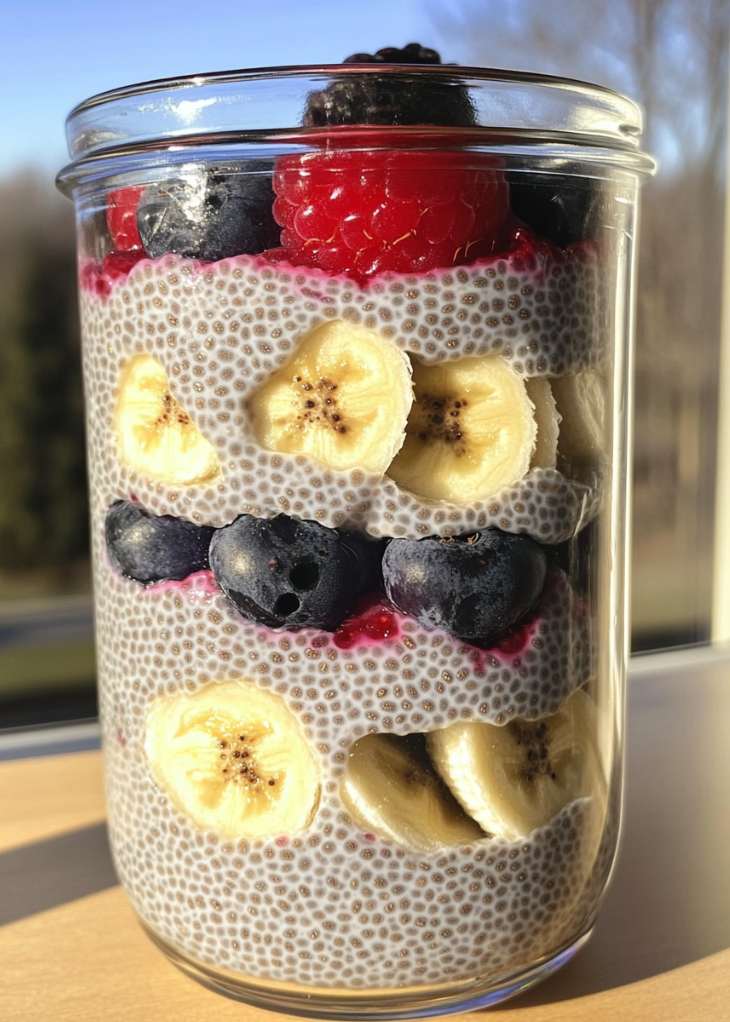 Chia seed pudding mixture in bowl before thickening