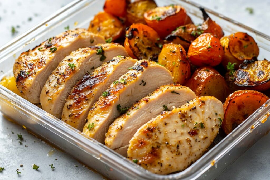 Sliced chicken breast air fryer showing moist interior