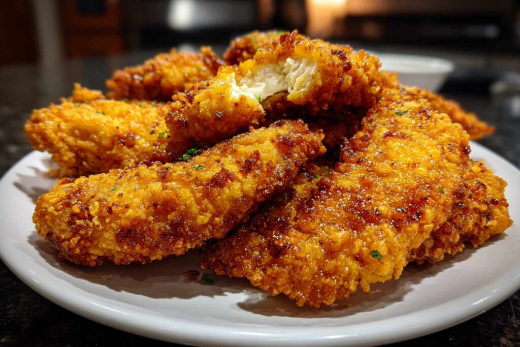Breaded chicken tenders prepared for air fryer cooking