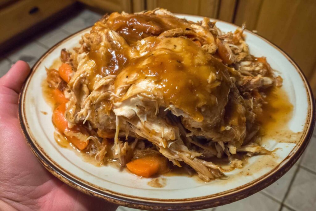 Creamy crockpot chicken with carrots and potatoes