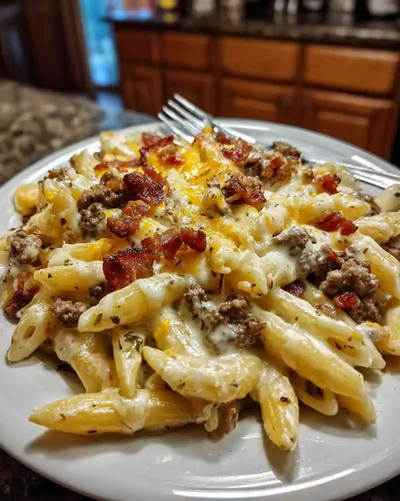Loaded Bacon Cheeseburger Alfredo Pasta