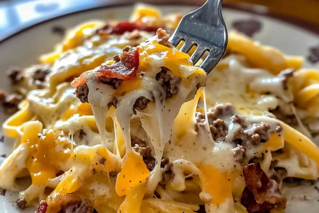 Loaded Bacon Cheeseburger Alfredo Pasta