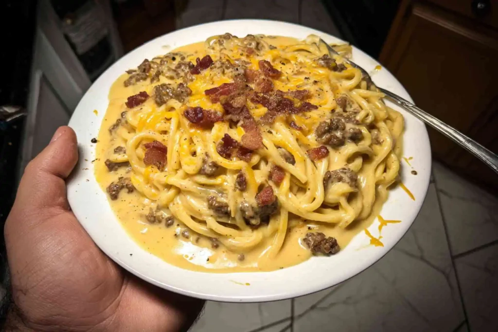 Loaded Bacon Cheeseburger Alfredo Pasta