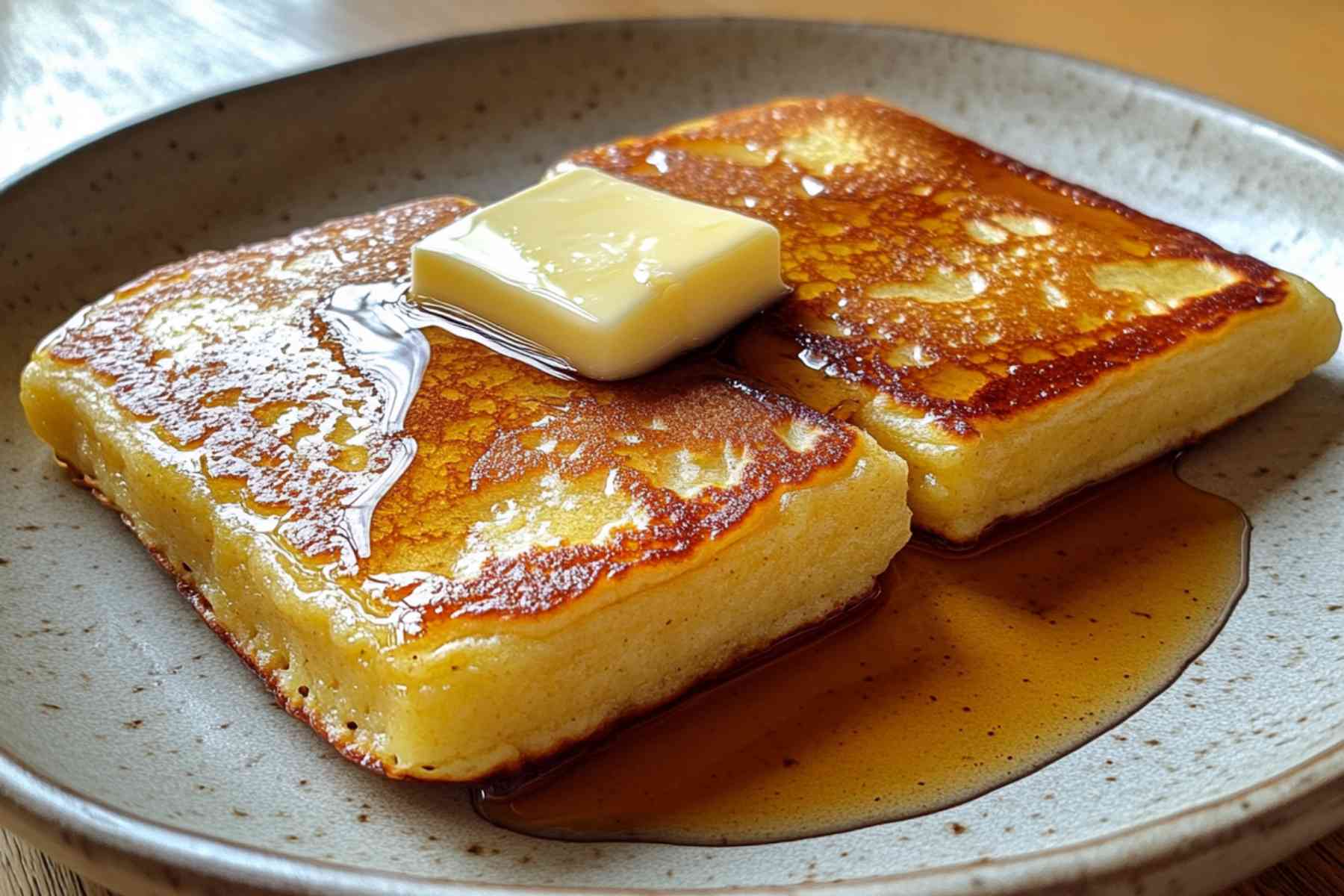 Close-up of sheet pan pancakes showing fluffy inside