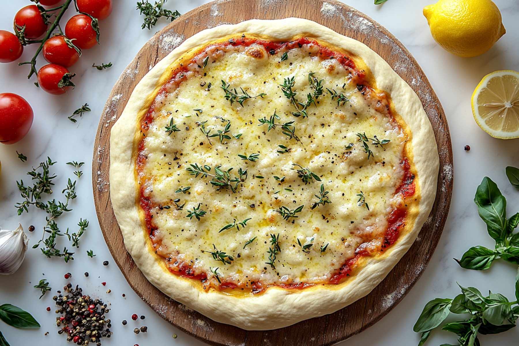 Homemade pizza dough easy recipe stretched on pizza pan ready for toppings