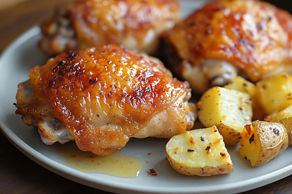 Raw seasoned chicken thighs in air fryer basket before cooking