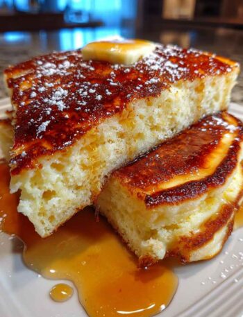 Sheet pan pancakes baked in rectangular pan with golden top