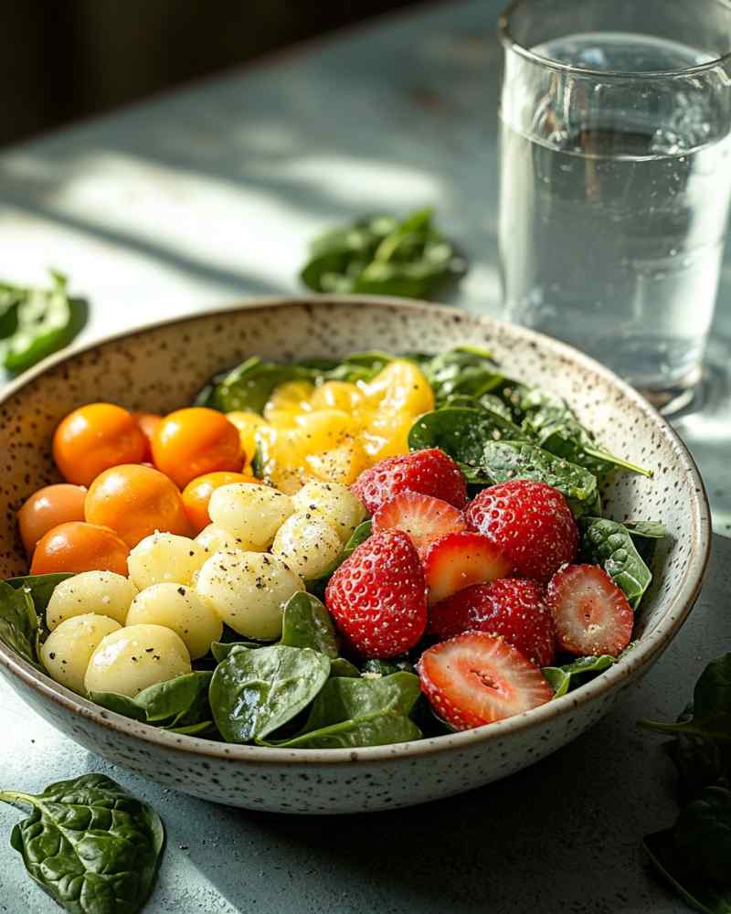 Served Spinach Strawberry Salad on Plate
