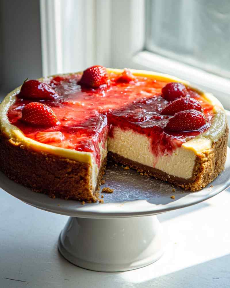 Whole Strawberry Cheesecake on Kitchen Table
