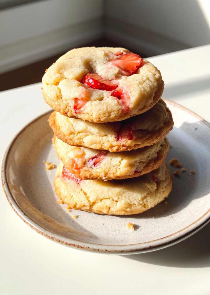 Homemade Strawberry Shortcake Cookies Stacked on a Plate