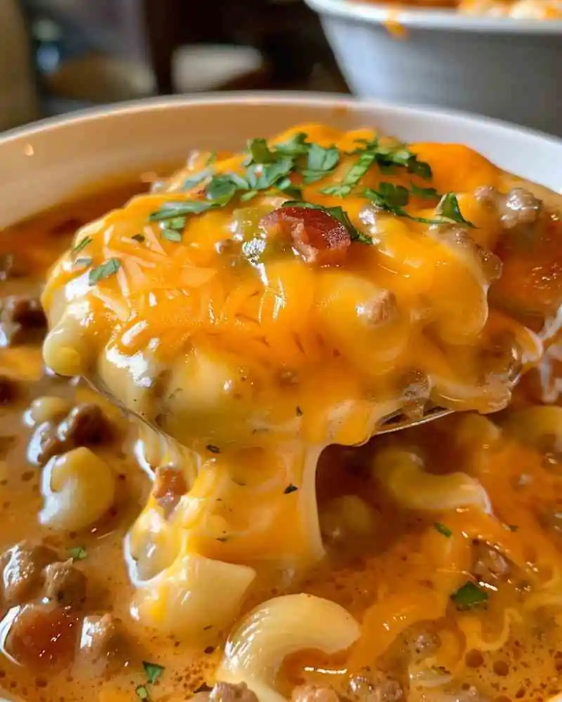 Cozy Cheeseburger Macaroni Soup