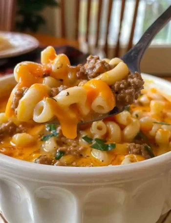 Cozy Cheeseburger Macaroni Soup