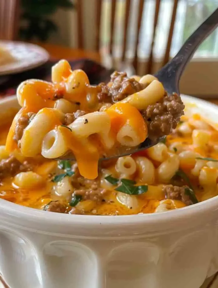 Cozy Cheeseburger Macaroni Soup